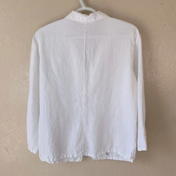 Bryn Walker White Button Down Coastal Beachy Linen Blouse Size L - Picture 2 of 9